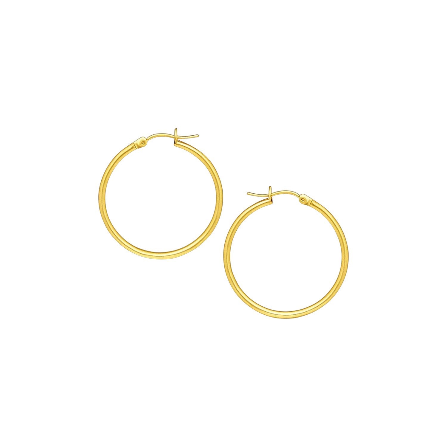 10k Yellow Gold Polished Hoop Earrings (2x40 mm) in a sleek high-contrast midnight luxury editorial style